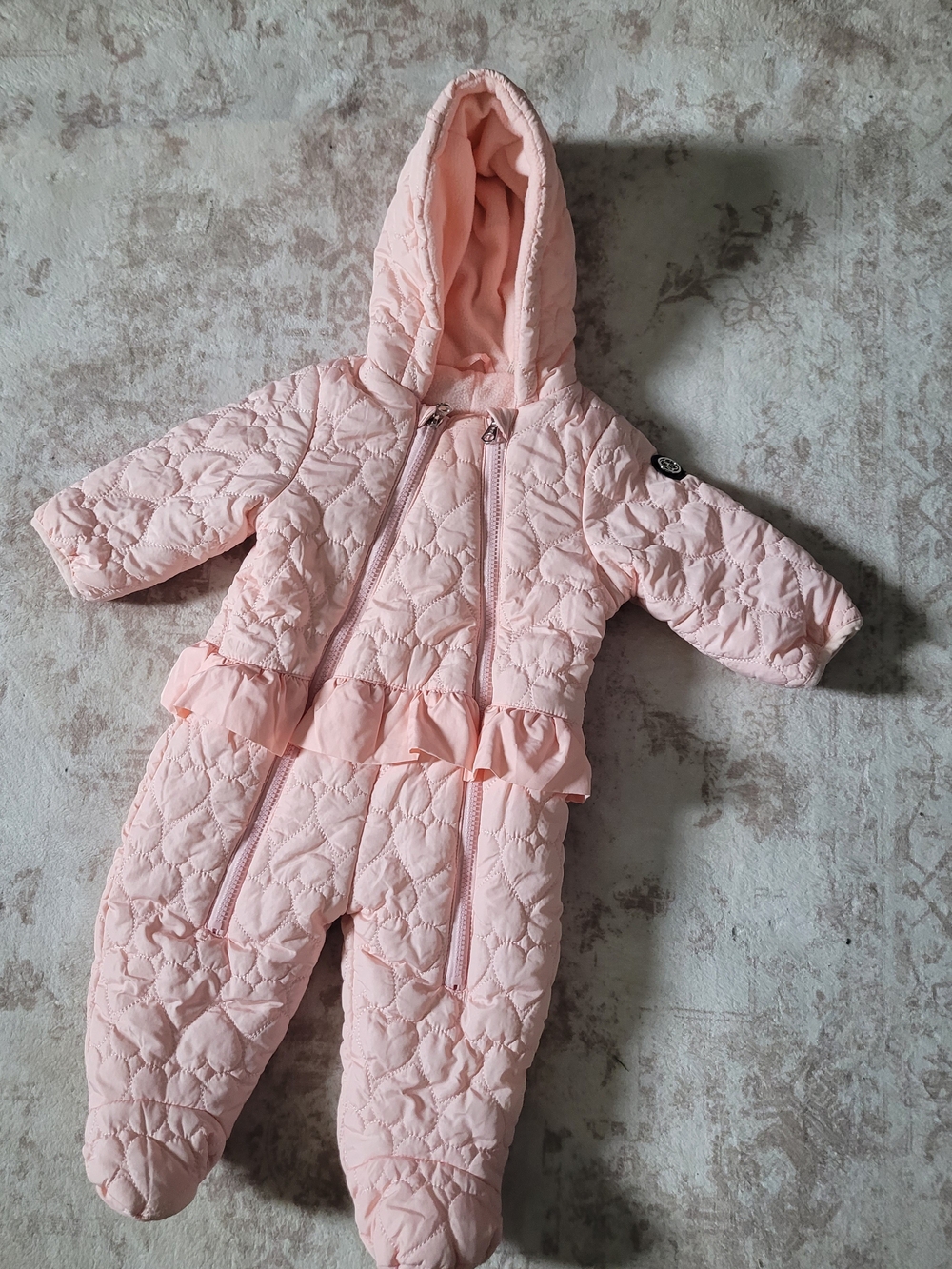 Jessica Simpson Pink Quilted Hooded Baby Footie with Ruffle Trim